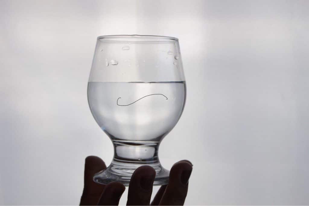 Copo de vidro com fio dentro no meio do copo